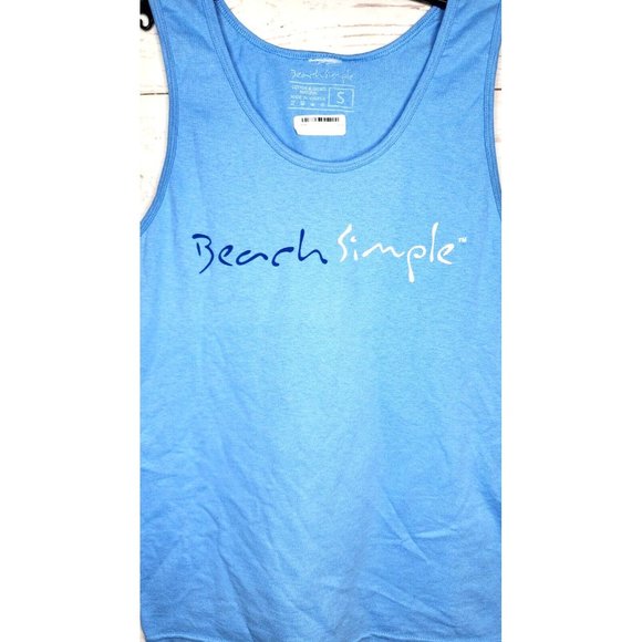 Beach Simple Logo Cotton Blend U.S.A Made Small Teal Blue Tank Top - Picture 4 of 9